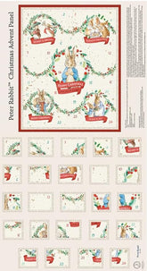 Hoppy Holidays – Peter Rabbit 61 x 110 cm Weihnachts-Advents-Panel. 100 % Baumwolle. Ideal zum Basteln und Patchworken